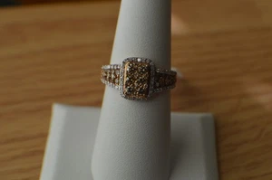 1.10ct Natural Champagne /White Diamond Ring 18K RG Plated over Fine Silver Sz 7 - Picture 1 of 16