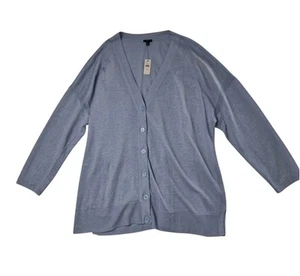 NWT Talbots Sweater Cardigan Women's Plus 3X Blue 100% Linen Button Front Preppy - Picture 1 of 9