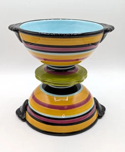 Bunte Streifen Fuß Griffe Schüsseln 2er Set Zertifiziert International Suppe - Bild 1 von 10