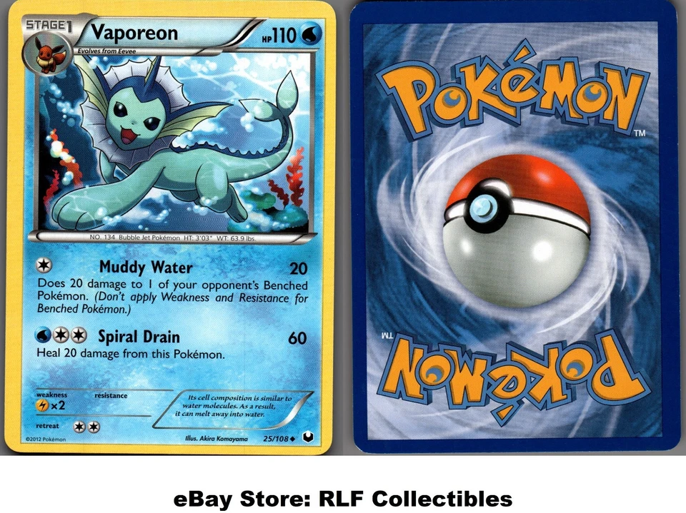2012 Pokemon, B&W Dark Explorers, #25/108 Vaporeon, Uncommon - Image 1 of 1