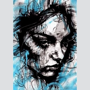 ORIGINAL Graffiti Portrait Painting Street Art Signed By Vin Dantes OOAK Blue - Picture 1 of 10