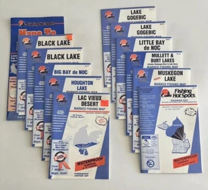 Lot of 12 FHS MICHIGAN Lake Map FISHING HOT SPOTS Lake Gogebic Muskegon Black… - Picture 1 of 8