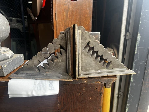 pair c1880 vintage corbel shelf brackets old paint - 10” x 7.5” x 1.75/2.75” Cover