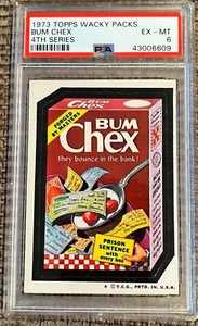 1974 Topps Wacky Packages 4th Series Bum Chex PSA EX-MT 6 Sharp! - Picture 1 of 3