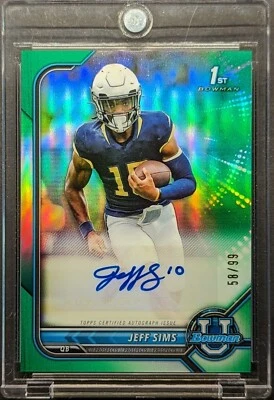 JEFF SIMS Rookie Auto 2022 Topps Bowman University Green Refractor SP /99 RC - Image 1 of 4