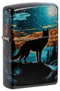 Zippo 46252, Wolf & Moon Design 540 Fusion Windproof Lighter, Tumbled Chrome - Picture 1 of 4