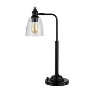 SAFAVIEH Table Lamp 23" Plug-In Metal Finished in Black W/ White Glass Shade - Picture 1 of 4