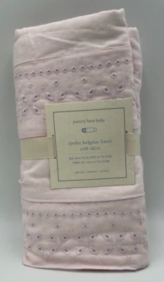 Pottery Barn Kids Eyelet Belgian Flax Linen Pink Crib Skirt #6389 - Image 1 of 3