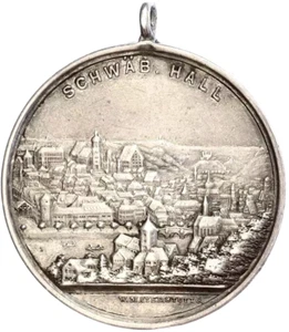 Wurttemberg 1895 Shooting Silver Medal Swabian Hall City View Germany - Picture 1 of 8