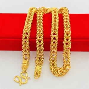 Men's fashion chain 23K 24K THAI BAHT YELLOW GOLD Necklace /NEW - Picture 1 of 5