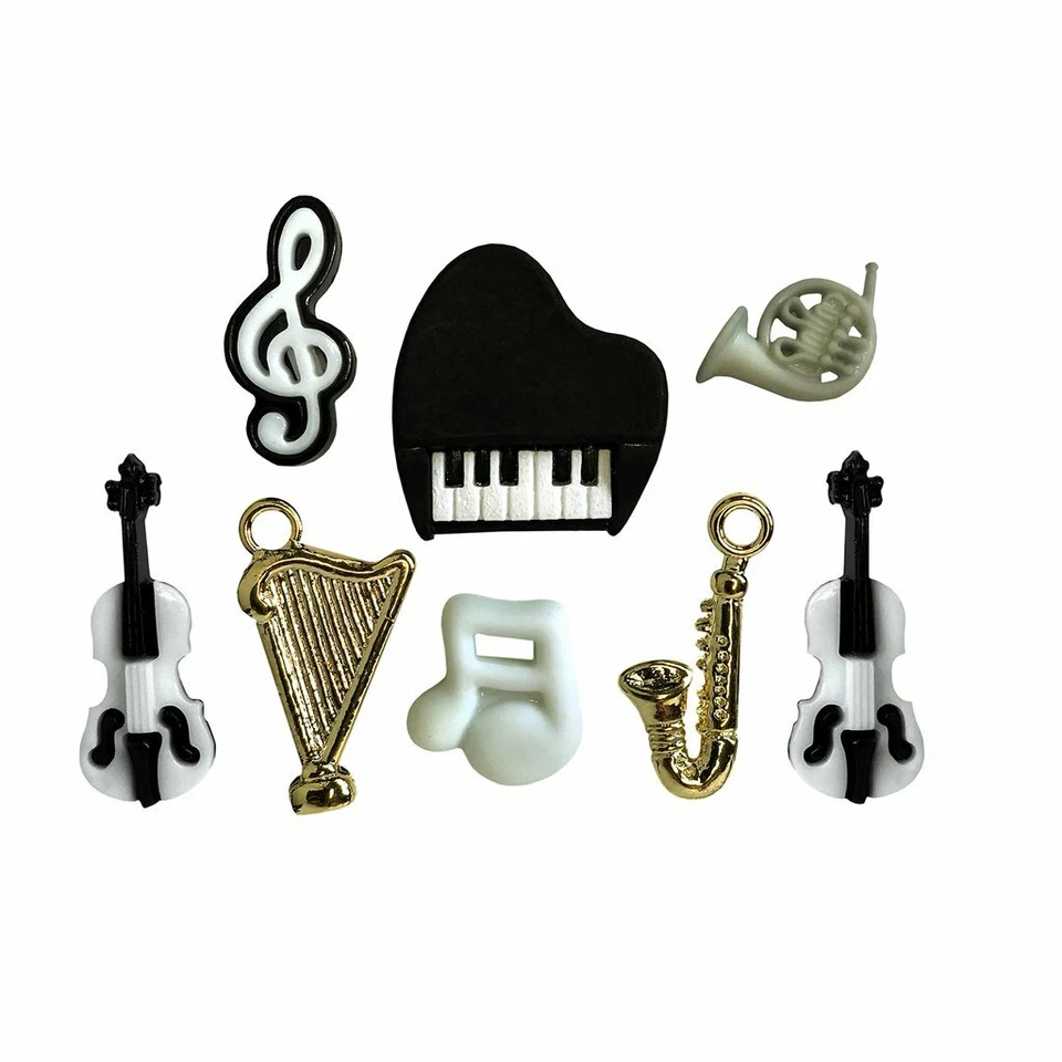 MUSIC BUTTONS Instrument Piano Guitar Harp Sax Band Scrapbooking Sewing Stamping - Image 1 of 1