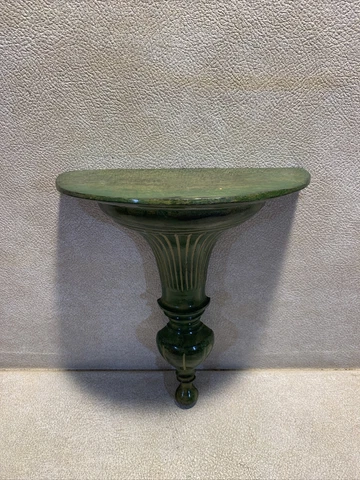 Vintage Green Finished Brass Ornate  Metal Wall Half Round Sconce Shelf Art Deco Cover