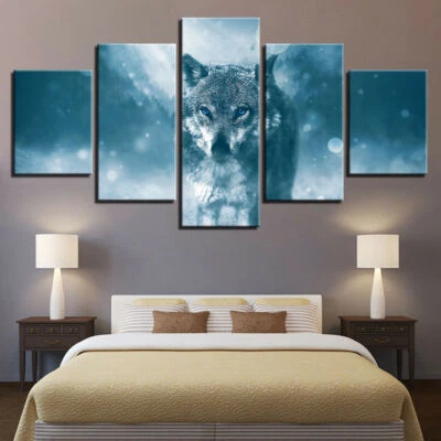 Lonely Wolf Forest Animals Canvas Prints Painting Wall Art Home Decor 5PCS - Image 1 of 4