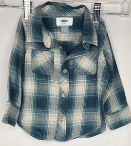 Old Navy 12m-18m Baby Blue Green Plaid Button up Toddler Long sleeve teal NWT - Picture 1 of 4