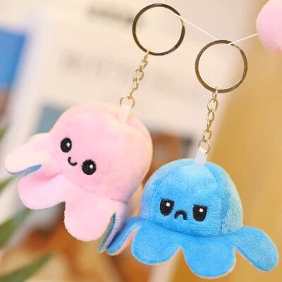Reversible Octopus Plush Double Sided Flip Kids Keychain Cute Soft Stuffed Toy