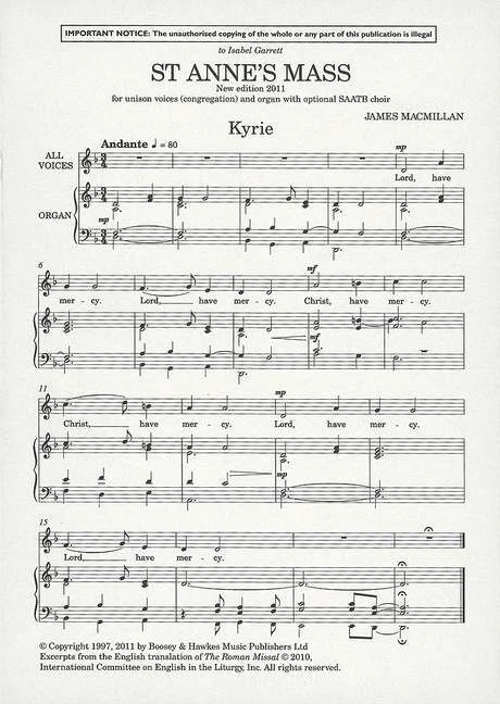 St Anne's Mass choral score sheet music New edition 2011 MacMillan, James ca - Image 1 of 1