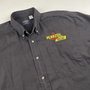 Pennzoil Racing Button Up Shirt Men’s L Short Sleeve Logo Performax 100 Black - Picture 1 of 9