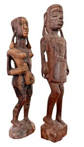 Antike handgeschnitzte Holz afrikanische Mann & Frau Figuren Skulpturen ca. 9" groß - Bild 1 von 24