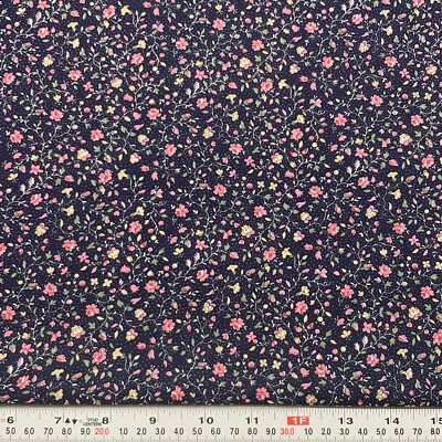 Vintage Joan Kessler Concord Florals & Pin Dots on Navy Cotton Remnant 16" x 44" - Image 1 of 2