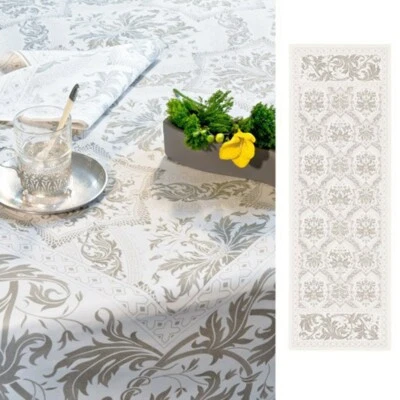 BEAUVILLE, TOPKAPI TITANIUM, FRENCH SATIN COTTON TABLE RUNNER 20" X 59", NEW - Image 1 of 4