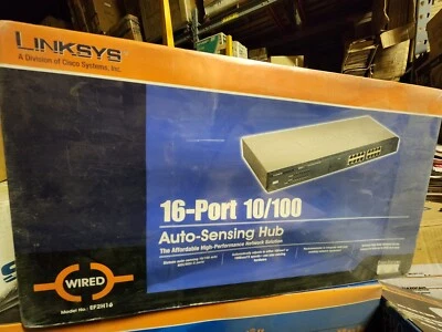 Linksys 16 Port RJ45 10/100 Mbps Ethernet Network LAN HUB EF2h16 Cisco NEW BOX - Image 1 of 2
