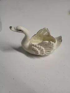 Vintage kleiner geschwungener Hals Schwan Schmuck Schale Figur Ring Halter Goldrand - Bild 1 von 3