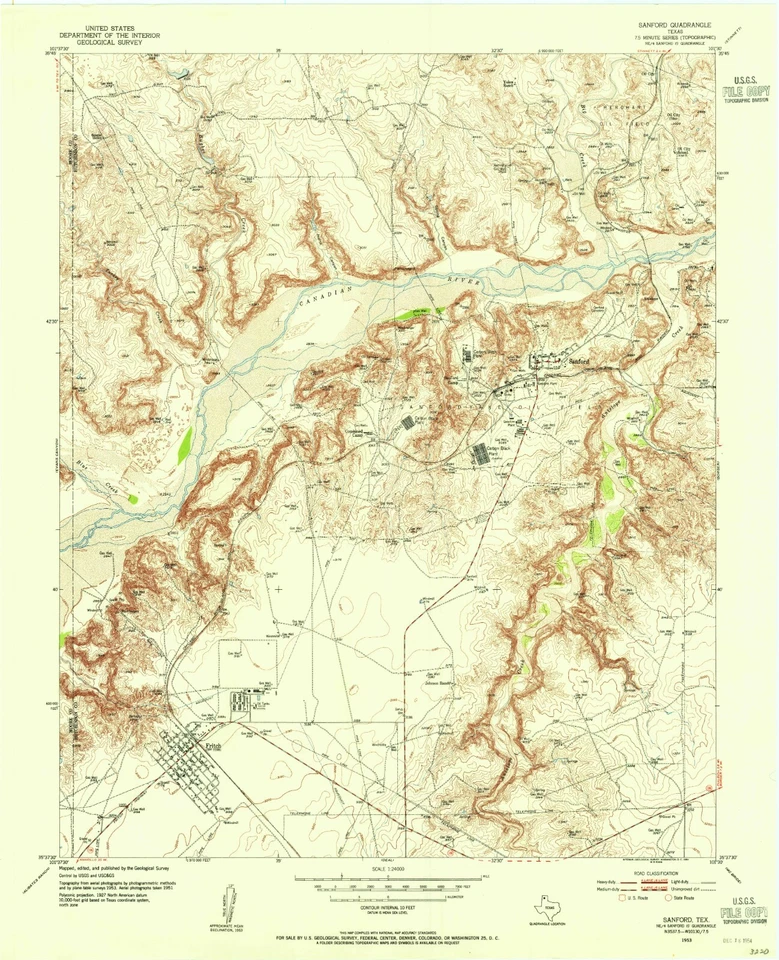 Sanford, TX - 1953 Topographic Map, USGS Premium Matte Print, Historic Texas Map - Image 1 of 1
