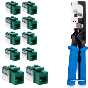 Stanzwerkzeug mit Cat5e RJ45 Keystone Jack grün 45 Grad Netzwerk Set Kit - Bild 1 von 6