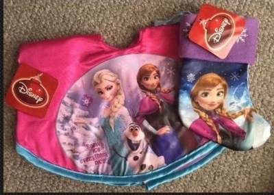 Disney Christmas Frozen Princess Elsa Anna Olaf Pink Mini Tree Skirt & Stocking - Image 1 of 4