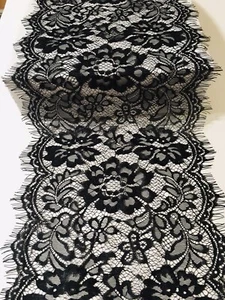 3 Yards Black Floral Embroidered Eyelash French Mesh Lace Trim/Sewing/10.5" Wide - Picture 1 of 12