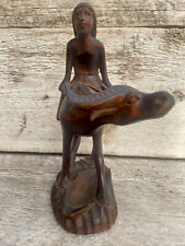 Vintage Hand Carved Wood Water Buffalo & Rider Figurine