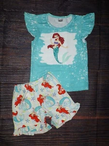 NEW Boutique Little Mermaid Princess Ariel Girls Shorts Outfit Set - Picture 1 of 6