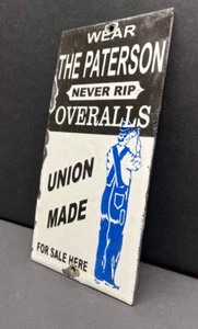 PORZELLAN Paterson Overall WorkWear Vintage Händler Türschild Chips 8"X4" Jeans - Bild 1 von 7