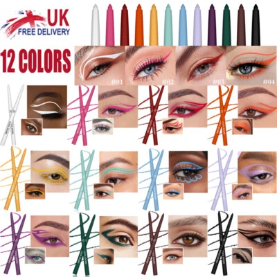 Waterproof Matte&Sparkle Gel Automatic Eye Liner Pencil Pen 12 Colours Make Up - Image 1 of 4