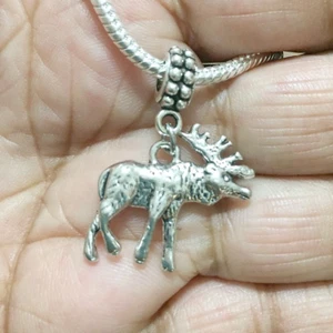 Antique Silver MOOSE Charm Fit Beaded Bracelet. - Picture 1 of 2