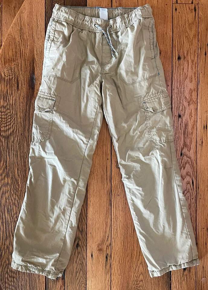 Boys Jersey Lined Cargo Pants S L 12/14 Tan W Blue Lining - Image 1 of 4