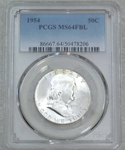 Medio dólar Franklin 1954 P graduación profesional MS64FBL blanco escarchado líneas de campana completas PQ #H86H - Imagen 1 de 4