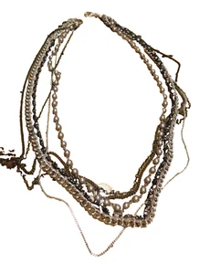 Nordstrom Pailletten Lagenlook Halskette Neu Perlenkette Lang Strang Multi Silber Grau! - Bild 1 von 3