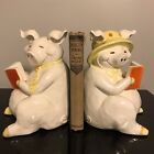 Fitz & Floyd Pig Book Ends Who?S Afraid Of The Big Bad Wolf Mint Vintage Ceramic