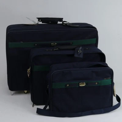 Matching Set of 3 Nesting Jordache Navy Canvas Suitcases #5635 26" x 18" x 8" - Image 1 of 4