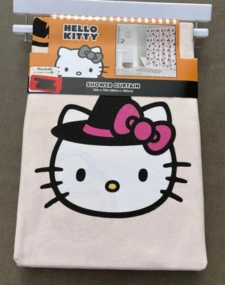 NUEVO Sombrero de Bruja Hello Kitty 100% Algodón Cortina de Ducha 72" x 72". Calaveras de calabazas Foto 1 de 4