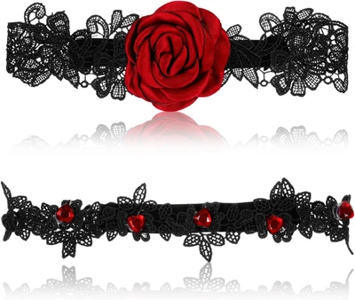 Rose Lace Wedding Garters Set with Red Rhinestone for Brides and Girls - Image 1 of 4