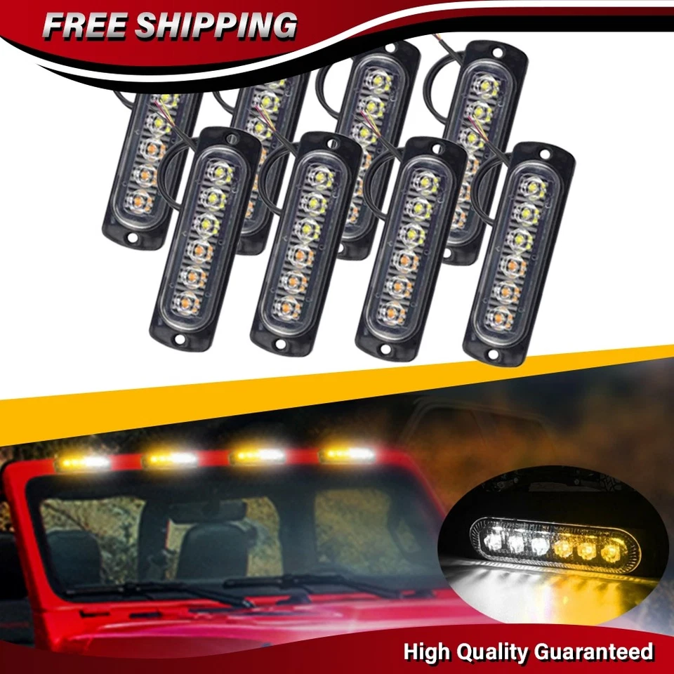 Luces estroboscópicas de emergencia 8 piezas 6 LED para automóviles camiones vehículo ámbar/blanco 12-24 V Foto 1 de 4