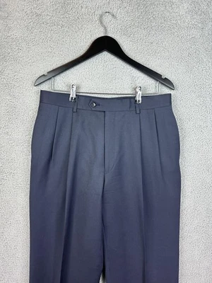 Calça social Jos A Bank masculina 33R azul marinho 100% lã plissada algemada clássica masculina - Imagem 1 de 4