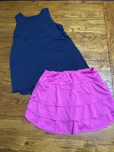 Athleta ~ Swagger Three Tier Skort ~ 3 Volantes Rosa Tenis Talla-S Azul Marino Tanque S71 - Imagen 1 de 9