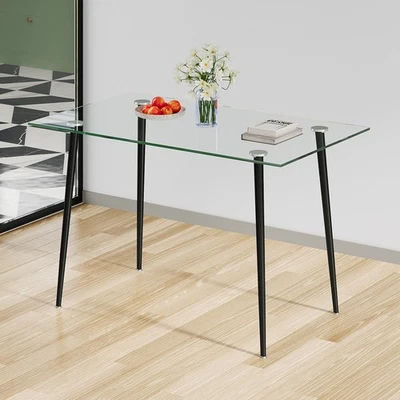 Clear Tempered Glass Dining Table Modern Rectangle Kitchen Furniture 120x70x75cm - Image 1 of 4