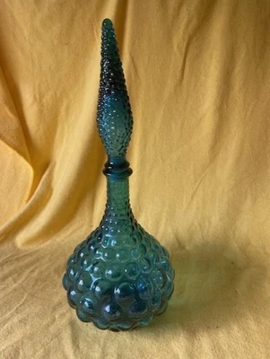 Vintage retro rare HTF MCM blue bubble Pattern Glass Genie Bottle Made In Italy - image 1 of 4