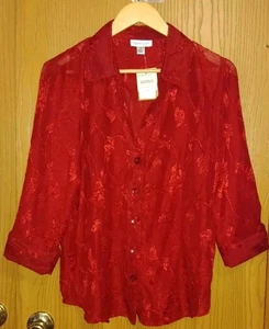 Neu mit Etikett! Coldwater Creek 3/4-Ärmel halbtransparente Bluse mit Knopfleiste Damengröße Medium - Bild 1 von 8