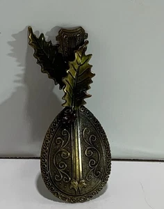 Vintage Banjo Ukulele Holiday Brass Brooch With 3 Red Rhinestones Brass Tone - Picture 1 of 3