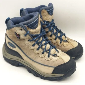 Womens 7.5 Columbia Frost Burner Hiking Boots Tan Suede Leather Blue ThermoLite - Picture 1 of 5